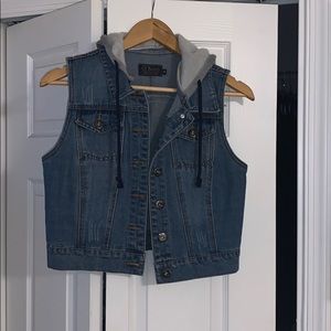 Jean vest with attached grey hood